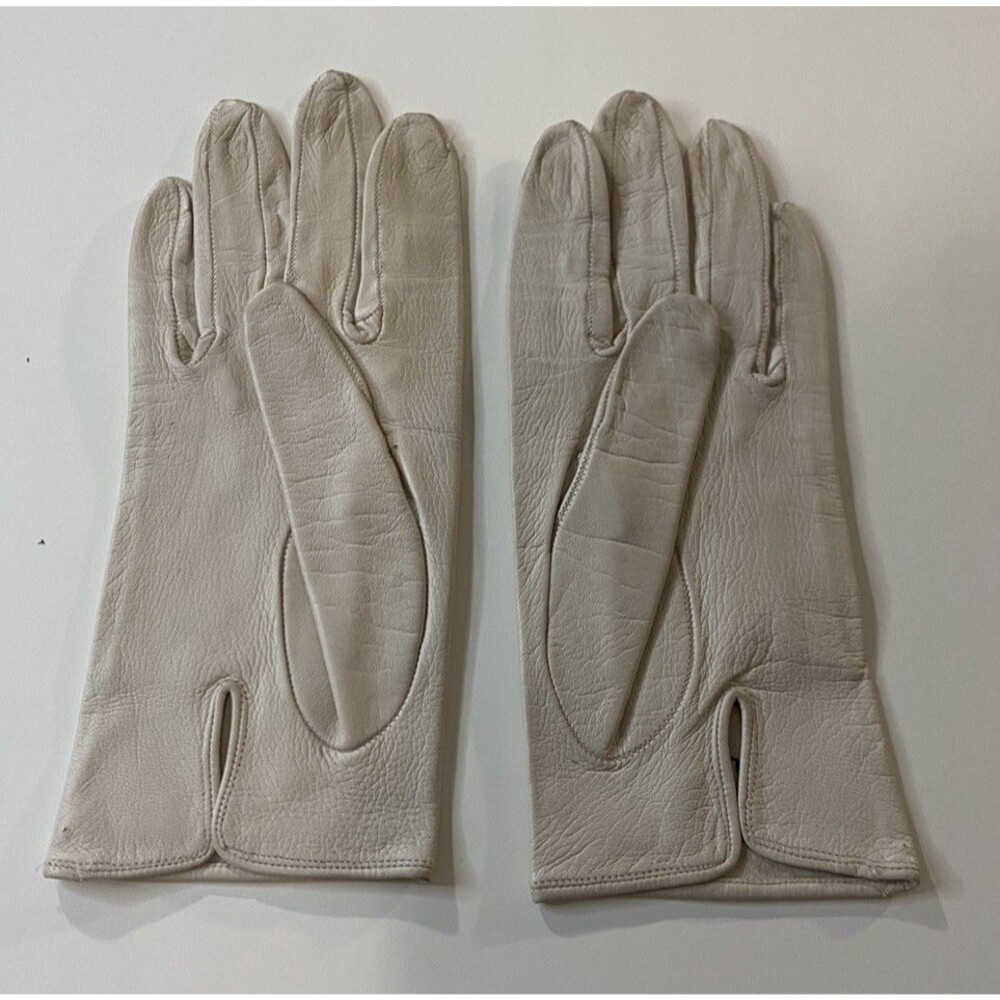 Vintage 1950s 1960s Retro Off White Cream Leather Short Gloves Size 6.5 Glam